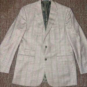 Paul Fredrick Red Plaid Blazer red gray glen plaid lightweight thin wool blazer
